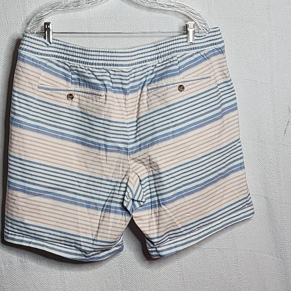 George Peach Blue Striped Casual Cotton Lyocell Span Tie Waist Short Sz XL 40-42